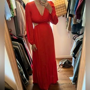 En Crème Side Cut Out Red Maxi Dress Size S